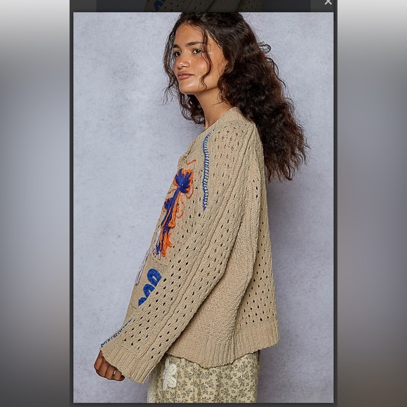 POL. Embroidered Cardigan with Frayed Edges - Picture 4 of 6